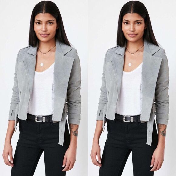 UO x Silence + Noise Dusty Sky Suede Biker Jacket